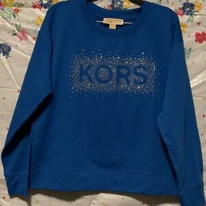 Michael Kors Blue Crewneck Sweater with Ribbed Cuffs